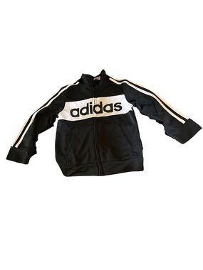 Adidas 4T Full Zipper Jacket with Pockets  Black With White Stripes